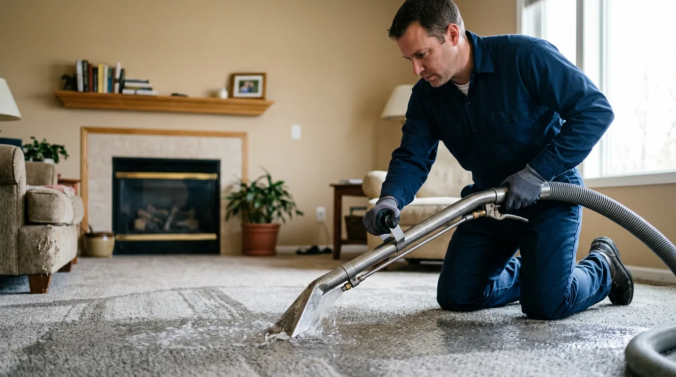 Water damage restoration technician working near Alpha, MI
